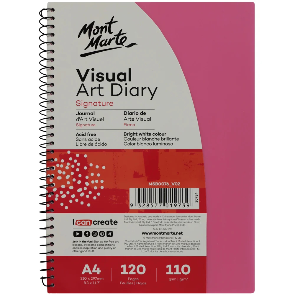 Mont-Marte-Signature-Visual-Art-Diary-A4-Pink-MSB0076_v02-F. Mont Marte Visual Art Diary Signature A4 120 Pages 110gsm - Pink - Image 1