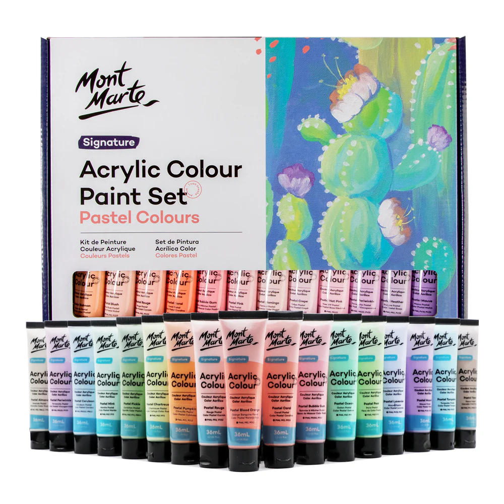 Mont-Marte-Acrylic-Colour-Pastel-Colours-48pc-x-36ml-MSCP4836_V01-F2 Mont Marte Acrylic Colour Pastel Paint Set Signature 48pc x 36ml - Image 1