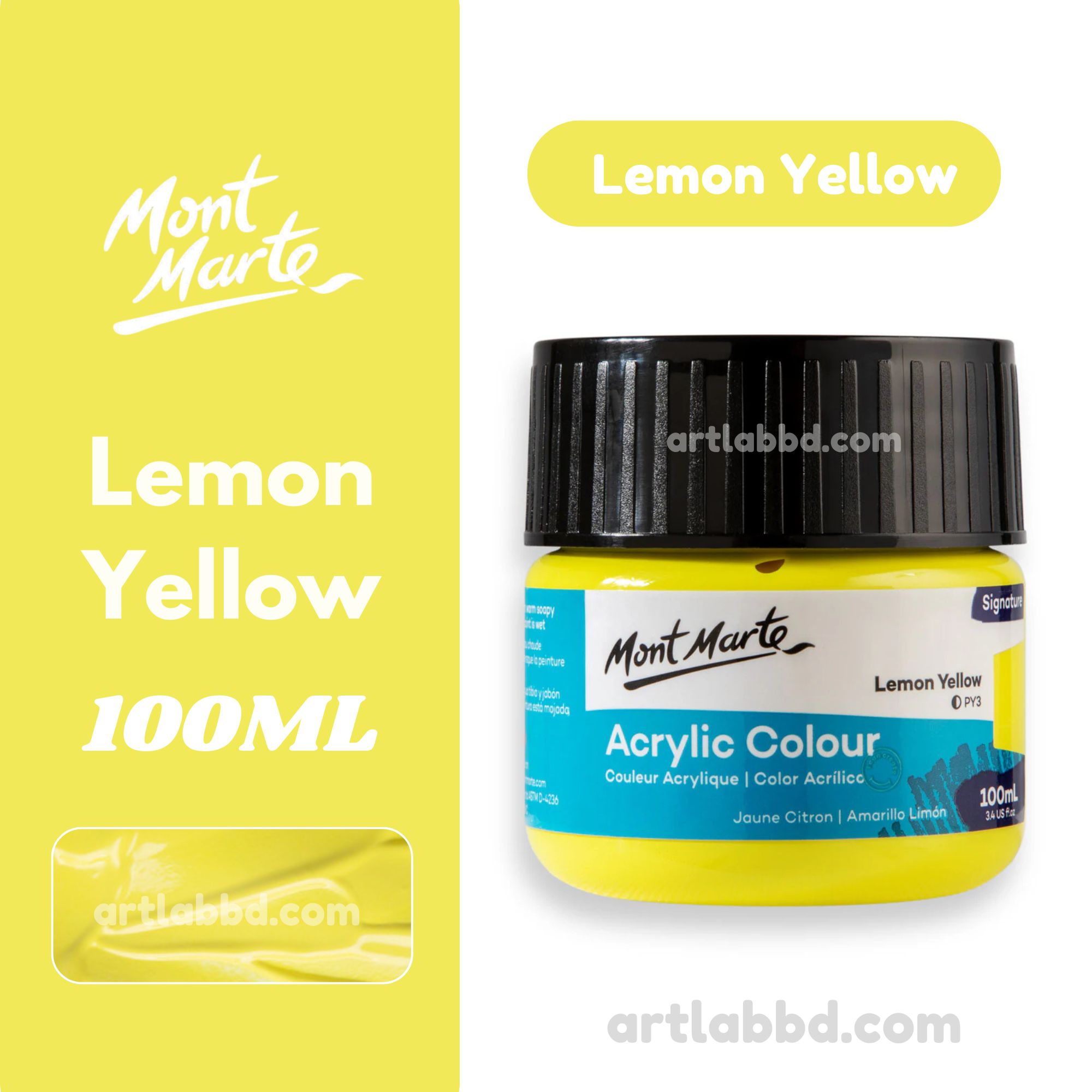 Lemon Yellow Mont Marte Acrylic Colour Paint Signature 100ml – Lemon Yellow - Image 1
