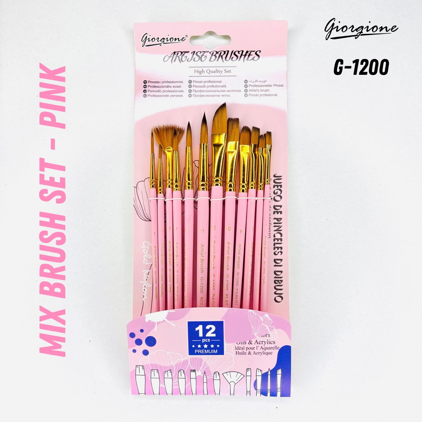 2 Giorgione Mix Brush Set Pink - G1200 - Image 1