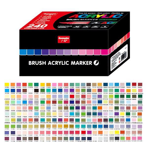12 Guangna Acrylic Brush Markers - 240 Colours - Image 1