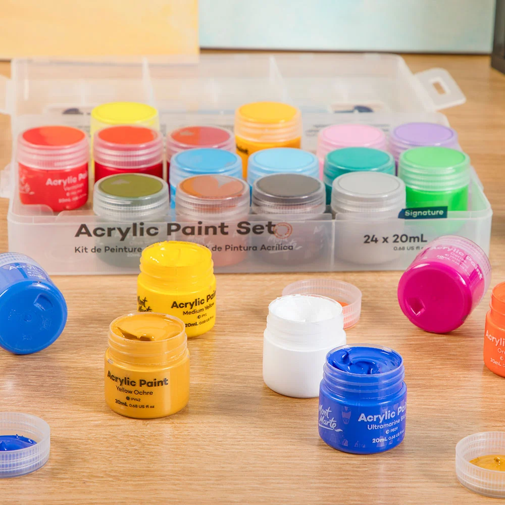 Mont-Marte-Acrylic-Paint-Set-Signature-24-pc-20-ml-0.67-US-fl-oz-MSCH2420_V01-Lifestyle1 Mont Marte Acrylic Paint Pot Set 24pc x 20ml - Image 1