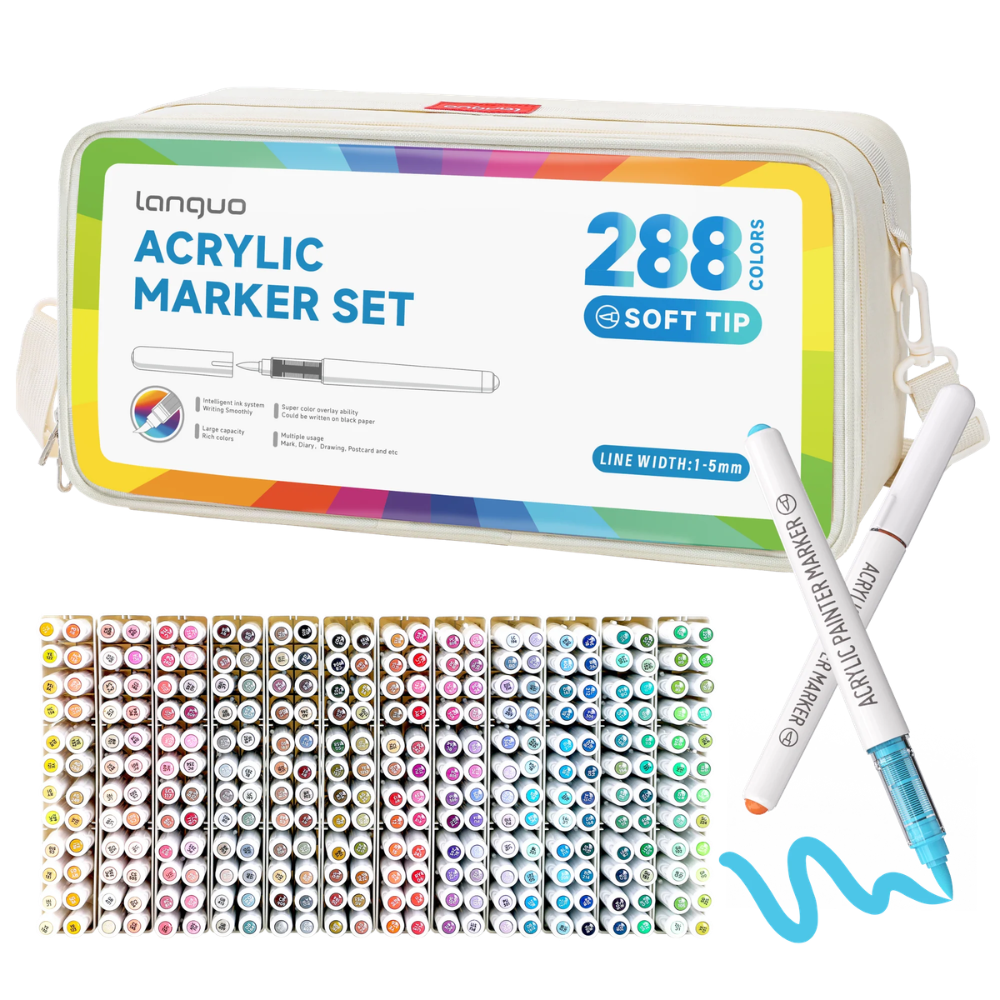 Untitled design Languo 288 Colors Acrylic Paint Markers Set with Marker Bag, Direct-ink System - Image 1